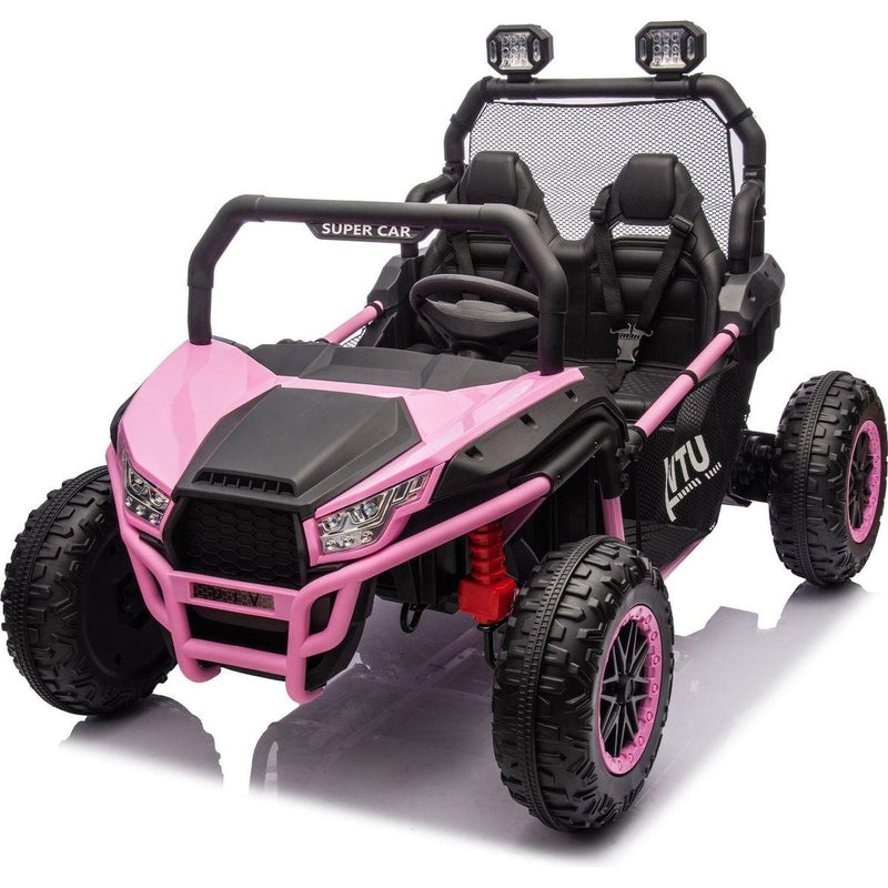 24V Two-seater Kids Ride On UTV W/Parents Control,400W Super Power,Four-wheel suspension,LED Light with Rear searchlight,Bluetooth,MP3,Music,Rear storage space,Speeds 3.73-4.97MPH for Kids aged 3+.