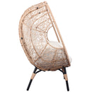 2 Pieces Patio PE Wicker Egg Chairs Model 3 with Natural Color Rattan Beige Cushion