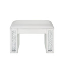 Nysa - Vanity Stool - Ivory Synthetic Leather , Mirrored & Faux Crystals