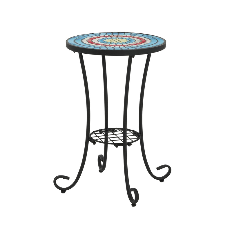 Patio Side Table with Shelf, Blue and Black, photo 4 of 10