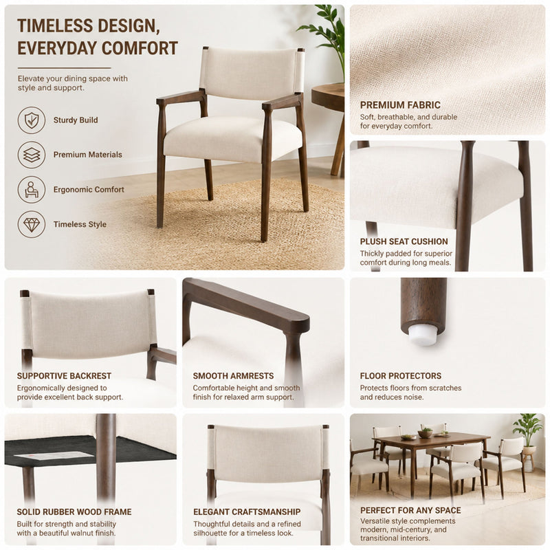 7-Piece Rectangular Dining Table Set, 70 Inch Rubber Wood, photo 3 of 10