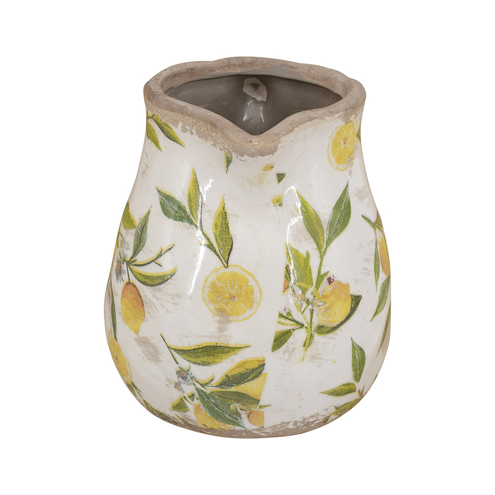 Distressed White Ceramic Pitcher Vase, photo 3 of 8