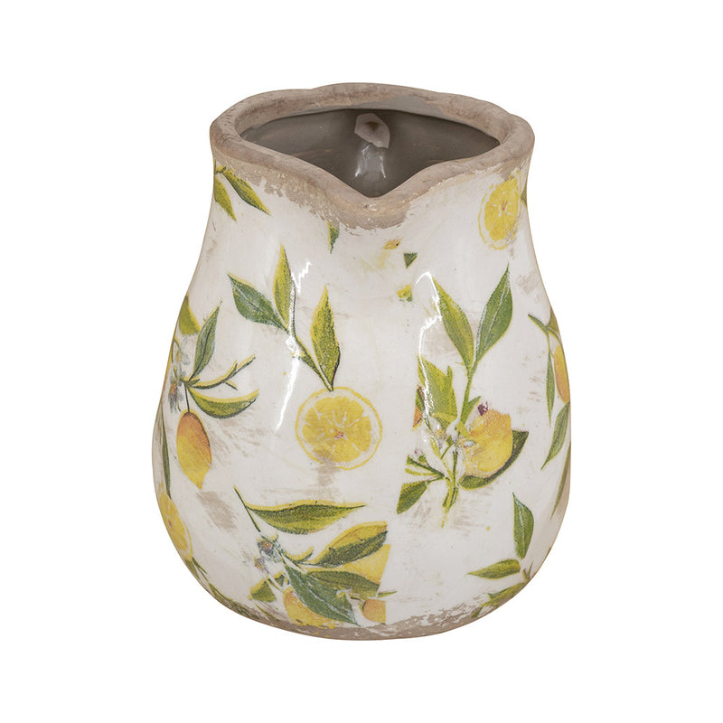 Distressed White Ceramic Pitcher Vase, photo 3 of 8