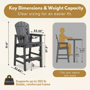 HDPE Bar Height Adirondack Chair with Cup Holder - Gray