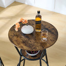Rustic Brown Round Bar Table And Stool Set With Shelf, Upholstered Stool With Backrest - Antique Brown by HouseOfZazla