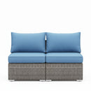 Armless Patio Sofa Set, With UV Resistant Frame And Waterproof Cushions - Blue / Brown by HouseOfZazla