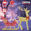 Lighted Christmas Reindeer & Sleigh Indoor Outdoor Christmas Decoration Christmas Lighted Display with 8 Lighting Modes