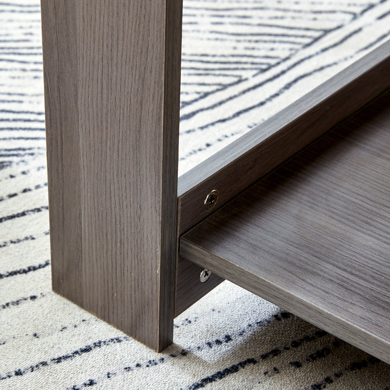 A modern and practical gray textured coffee table,tea table.Double layered coffee table made of MDF material,. Suitable for living room,bedroom and study room. 43.3"x21.6"x16.5" CT-16