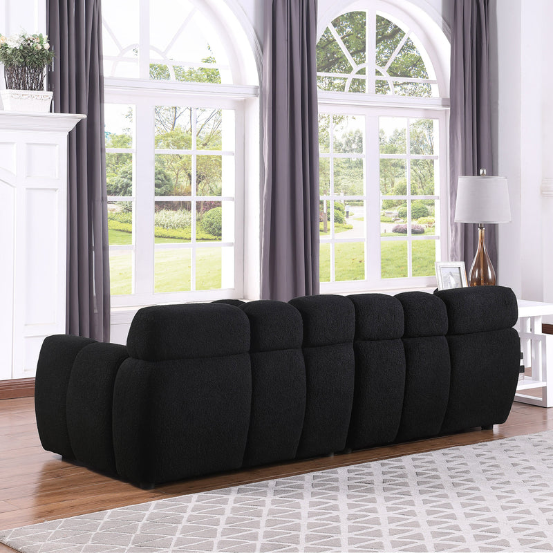 87.4 length, 35.83" deepth, human body structure for USA people, marshmallow sofa,boucle sofa, 3 seater, black BOUCLE
