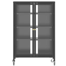 Media Storage Cabinet With Wheels, 4 Adjustable Glass Shelves & Door, Heavy-Duty - Black by HouseOfZazla