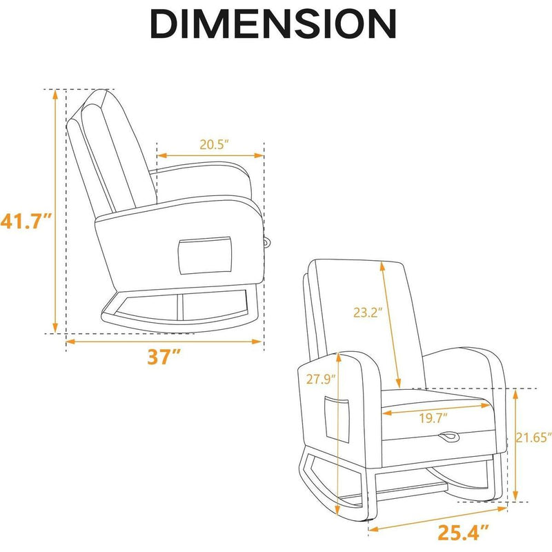 25.4"W Rocking Chair for Nursery, High Back Glider Chair with Retractable Footrest, Side Pocket, Rocking Accent Armchair with Rubber Wood Legs for Living Room/Bedroom.Caramel