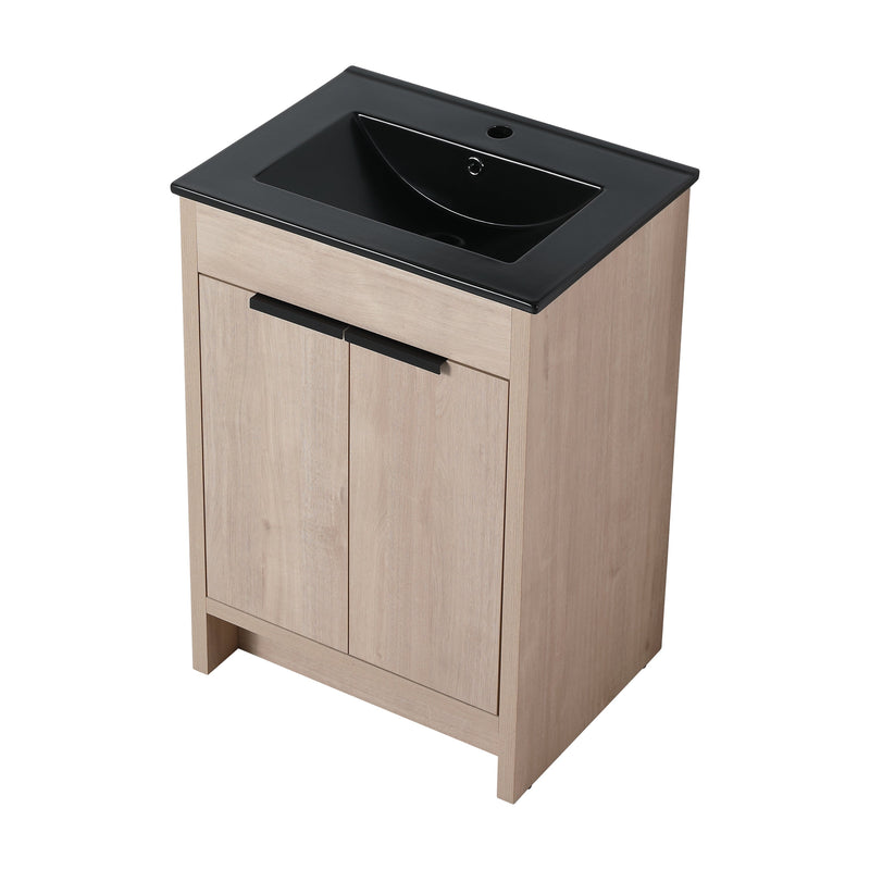 24 Inch Freestanding Bathroom Vanity with Black Ceramic Sink & 2 Soft-Close Cabinet Doors (BLO-G-BL9060BK),W1286S