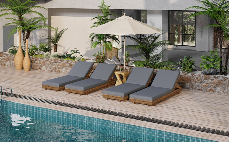 Outdoor Chaise Lounge Chair with 6-Position Adjustable Backrest,Acacia solid wood,TEAK COLOR