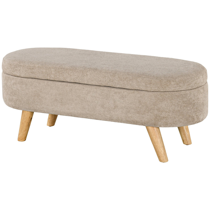 Walker Edison - Storage Ottoman Bench, 43.3" Teddy Fleece Upholstered End of Bed Bench with Wood Legs and Padded Seat, Oval Modern Entryway Bench, Beige