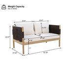 Outdoor Acacia Wood Loveseat with Diamond Rope Weave & Cushions, Light Teak by HouseOfZazla