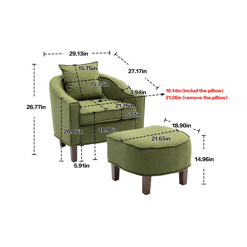 Accent Chair with Ottoman, Mid Century Modern Barrel Chair Upholstered Club Tub Round Arms Chair for Living Room