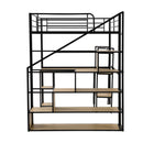 Full Size Loft Bed With Staircase, Built In Desk And Shelves And Sleeping Surface - Black by HouseOfZazla