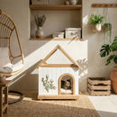 Daisy Cat House With Roof & Indoor Outdoor Pet Shelter For Cats & Small Dogs (11–25 Lbs) - White / Wood by HouseOfZazla