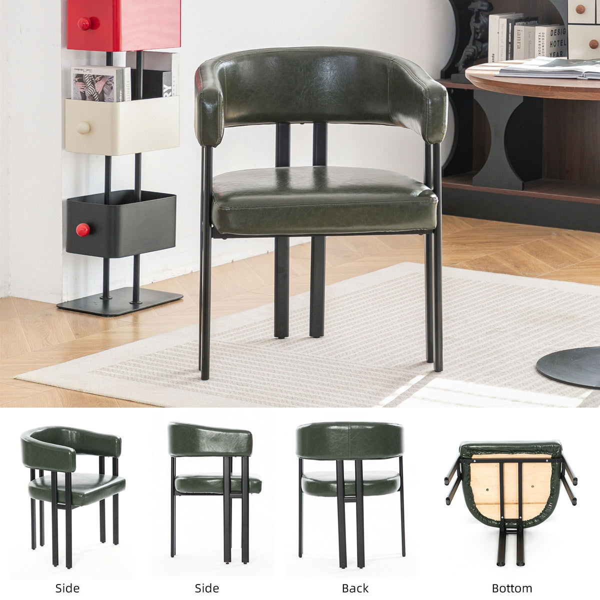 Modern Dining Upholstered Barrel Chair With Curved Back And Armrests, photo 16 of 23