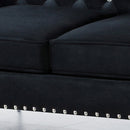 82.3" Width Modern Velvet Sofa Jeweled Buttons Tufted Square Arm Couch Black, 2 Pillows Included