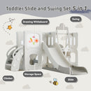 5 in 1 T oddler Slide and Swing Set, Kids Playground Climber Slide Playset with Drawing Whiteboard, Freestanding Combination for Babies