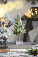 Set of 2, 13.5" Christmas PVC Tree On Wood Base With Snow