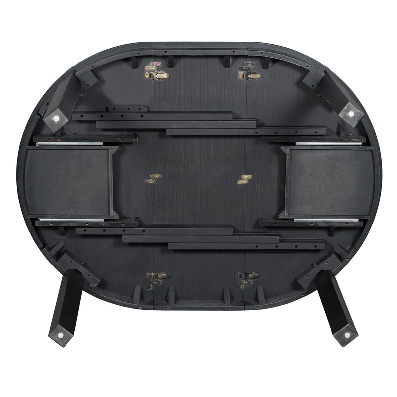 5-Piece Multifunctional Dining Table Set, Farmhouse Dining Set with Extendable Round Table,Two Small Drawers and 4 Upholstered Dining Chairs for Kitchen and Dining Room (Black)