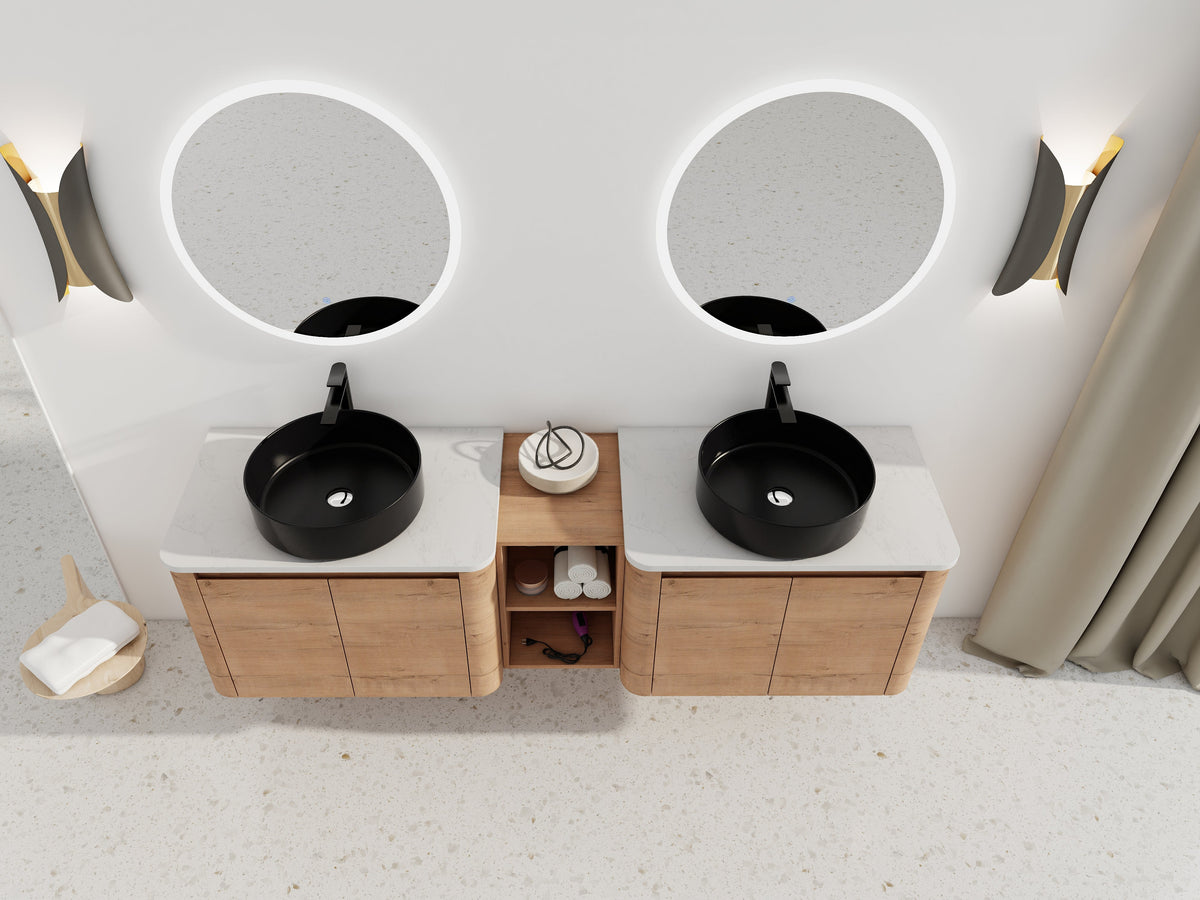 72" Wall-Mounted Bathroom Vanity With Ceramic Art Sink, photo 8 of 10