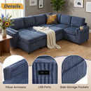 Convertible U-Shaped Sectional Sofa Bed With USB Ports And Storage by HouseOfZazla