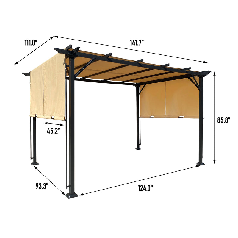 9.5 x 12 Ft Outdoor Pergola Patio Gazebo,Retractable Shade Canopy,Steel Frame Grape Gazebo,Sunshelter Pergola for Gardens,Terraces,Backyard-Khaki