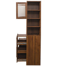 Tall Kitchen Pantry Cabinet With 4 Tier Side Shelf, 2 Drawers, Freestanding Food Hutch With Microwave Stand For Dining Room - Walnut by HouseOfZazla
