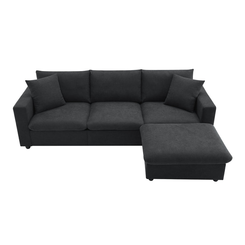 Walker Edison | Chenille Black Modern L-shape Sectional Sofa Ottoman