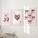 Coquette Cherry Wall Art Set of 3. Pink Romantic Decor by Wall Art Set