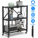 3-Tier Foldable Storage Shelf With Lockable Wheels No Assembly Rolling Utility Shelf Heavy Duty Collapsible Organizer Rack For Kitchen Living Room Bas