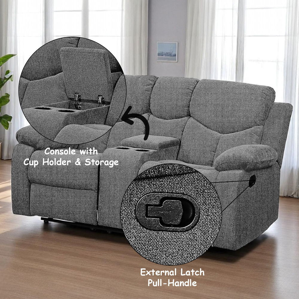 Kalen - Motion Loveseat With Console - Gray Chenille, photo 3 of 7