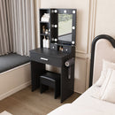 Vanity Table With Mirror, Adjustable LED Lights, Power Outlet, Hairdryer Holder & Stool by Unique Piece Furniture