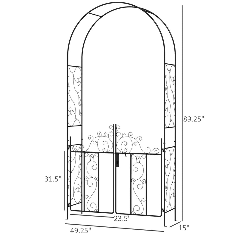 7.5' Metal Garden Arch with Gate, Garden Arbor Trellis for Climbing Plants, Roses, Vines, Wedding Arch for Outdoor Garden, Lawn, Backyard, Black