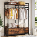 Freestanding Closet Organizer With 4 Drawers, 8 Hooks, Shelves, And Hanging Rod - Brown / Black by HouseOfZazla