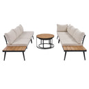 6-Piece Outdoor Sectional Sofa Set with Round Nesting Coffee Tables and Seating Sofa with Cushions for Patio, Porch and Garden (Beige)