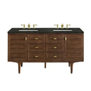 James Martin Amberly 60" Dual Mount Double Bathroom Vanity, Mid-Century Walnut