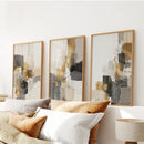 Neutral Abstract Wall Art Set of 3. Beige, Gray, Gold Prints by Wall Art Set