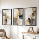 Neutral Abstract Wall Art Set of 3. Beige, Gray, Gold Prints by Wall Art Set