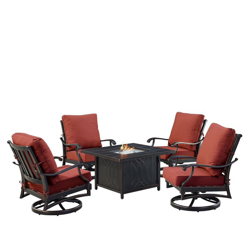 Black Aluminum Fire Table Set with Four Club Chairs