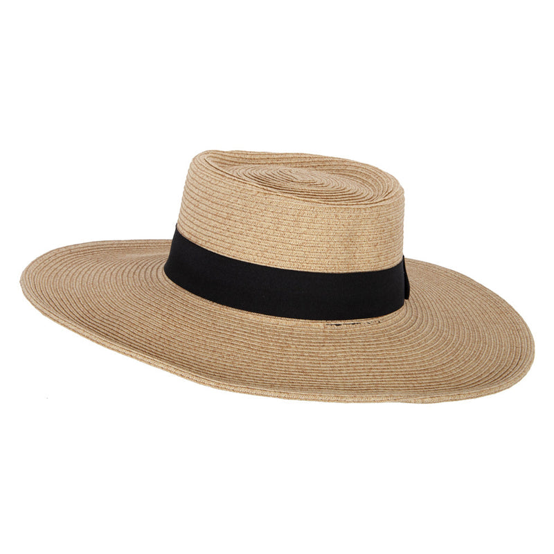 Women's Paper Braid Large Brim Gambler Style Dressy Sun Hat