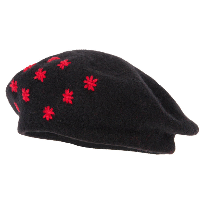 Ladies Stars Designed Wool Beret Hat