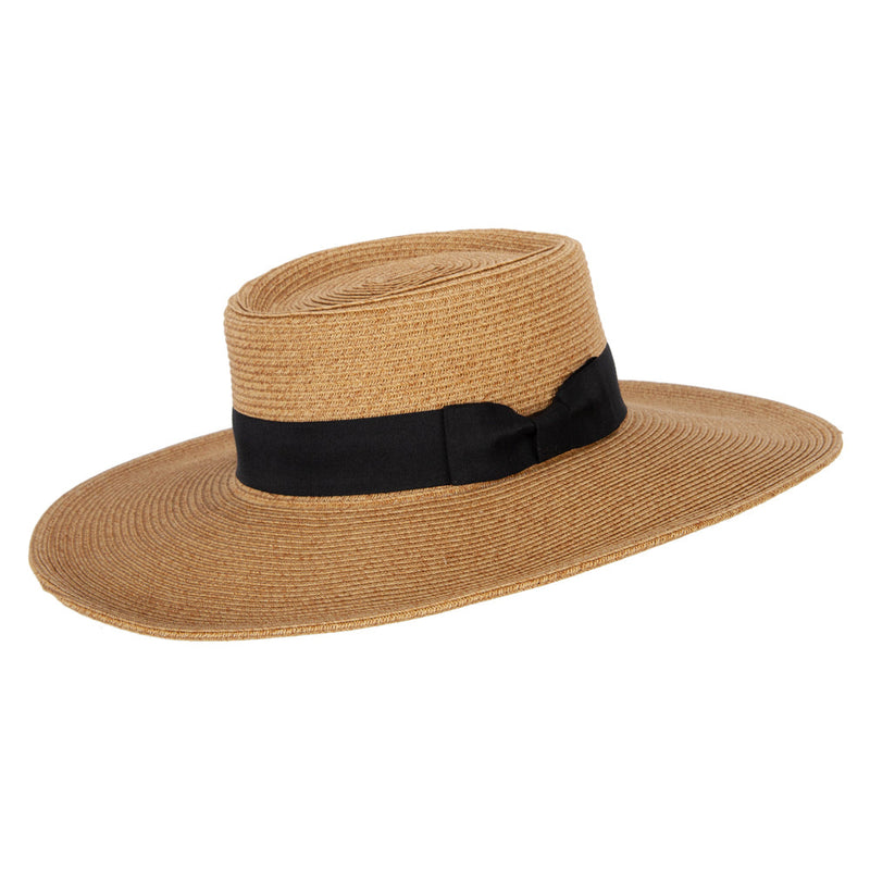 Women's Paper Braid Large Brim Gambler Style Dressy Sun Hat