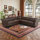 Man cave Sofa Couch for garage, Living Room, L Shaped Reversible Modern Chesterfield Sofa with Rolled Arms and Nailhead, 5 Seat Tufted Couch for Small or Large Space(Dark Brown) PU Leather