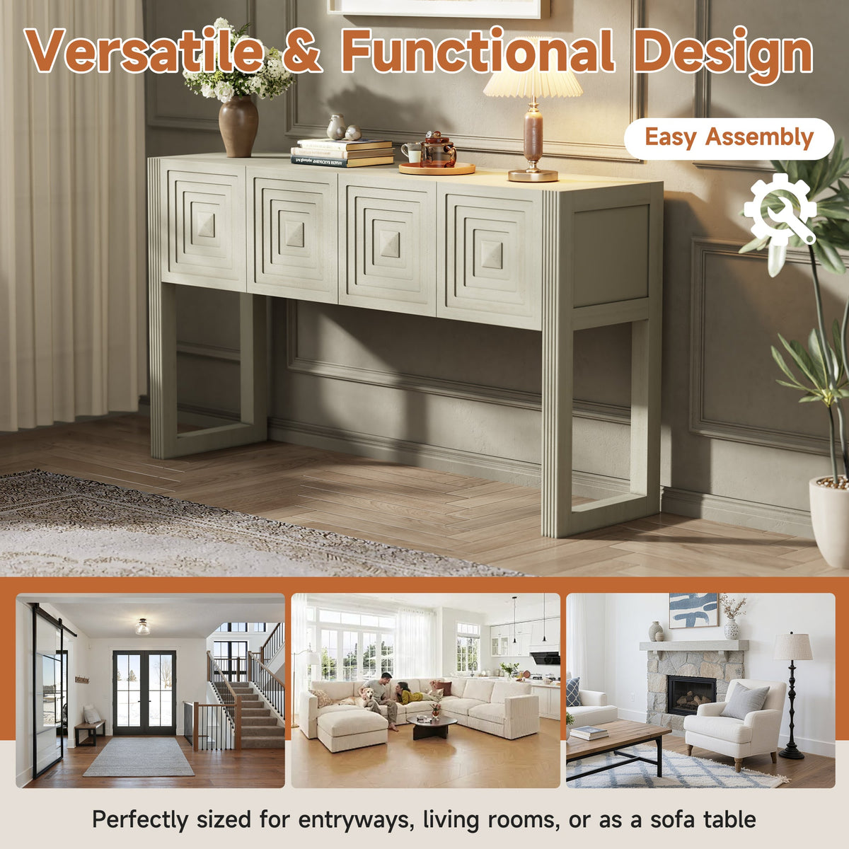 Geometric Carved Console Table with 3 Soft-Close Drawers, photo 8 of 10