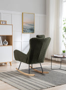 35.5 inch Rocking Chair, Soft Teddy Velvet Fabric Rocking Chair for Nursery, Comfy Wingback Glider Rocker with Safe Solid Wood Base for Living Room Bedroom Balcony (dark green)