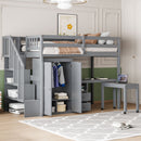 Loft Bed With Stairs, Bookshelf, Drawers, Desk & Wardrobe, Space Saving Multifunctional Furniture by HouseOfZazla